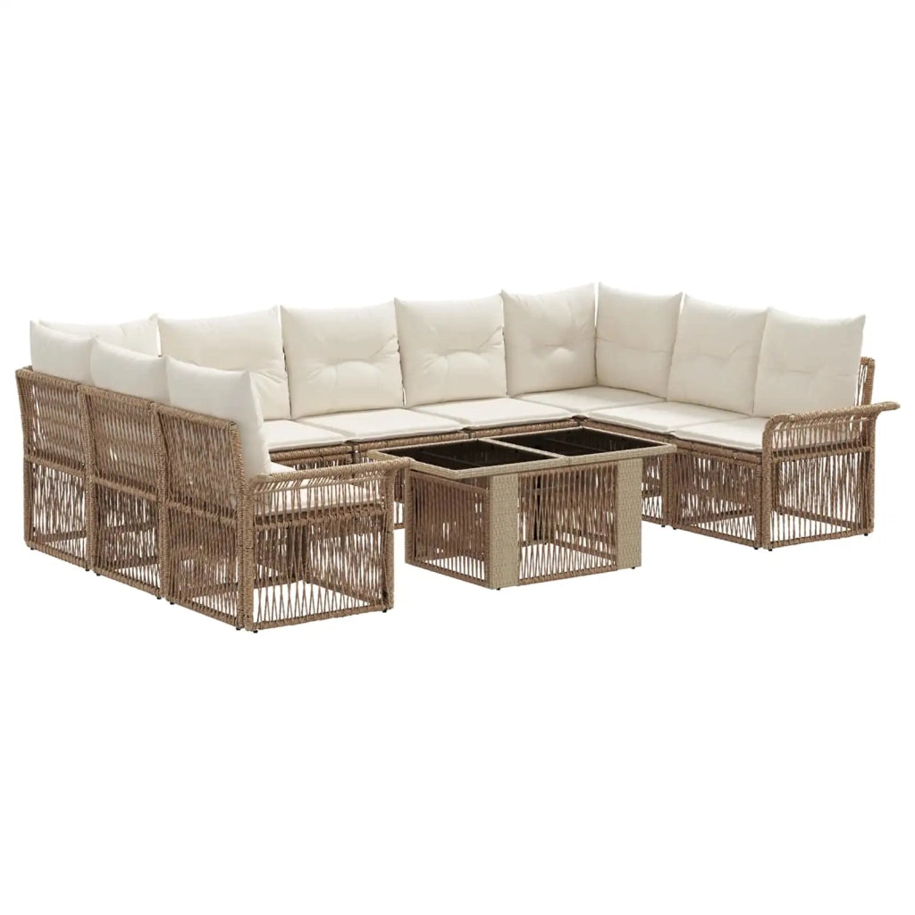 Set Divano da Giardino 10 pz Beige e Bianco Crema polyrattan 3436686