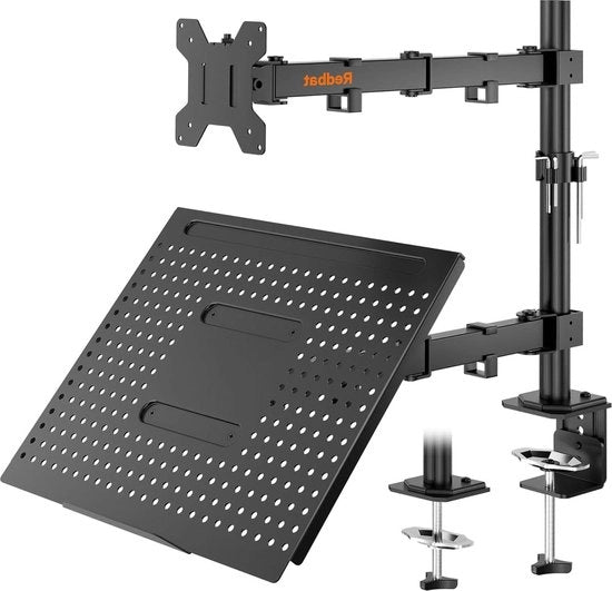 Sostegno da tavolo e da scrivania per monitor e laptop da 13 a 32 pollici schermo LCD-LED - Sostegno per monitor con caricabatterie per laptop - VESA 75/100mm - 2 opzioni di montaggio