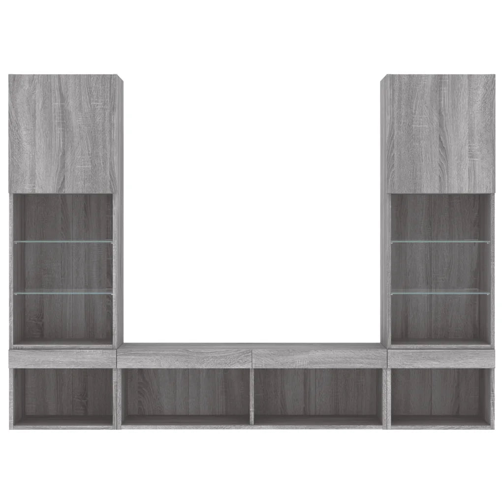 Mobili TV a Muro con LED 5pz Grigio Sonoma in Legno Multistrato 3216695