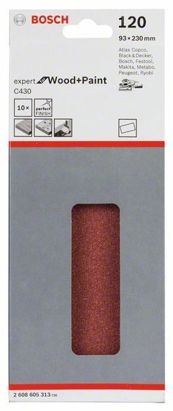 2608605313 - Set 10 Fogli abrasivi C430, 93 x 230 mm, P40 , EXPERT for LEGNO+VERNICE