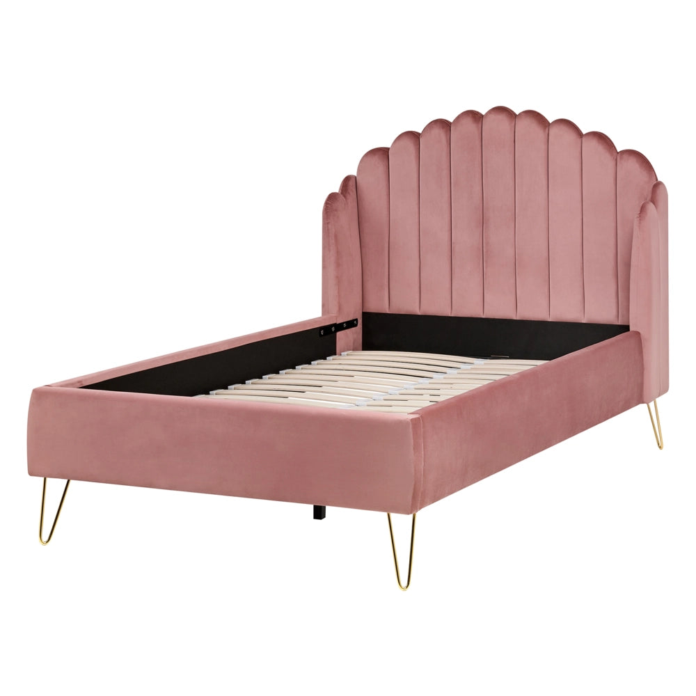 Letto matrimoniale con rete in velluto rosa 120 x 200 cm gambe in metallo testata retro capitonné