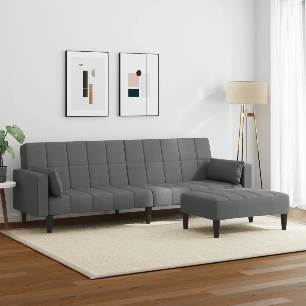 Divano Letto 2 Posti con Poggiapiedi-Sofa Letto 2 Posti-Daybed Grigio Scuro in Tessuto 111624