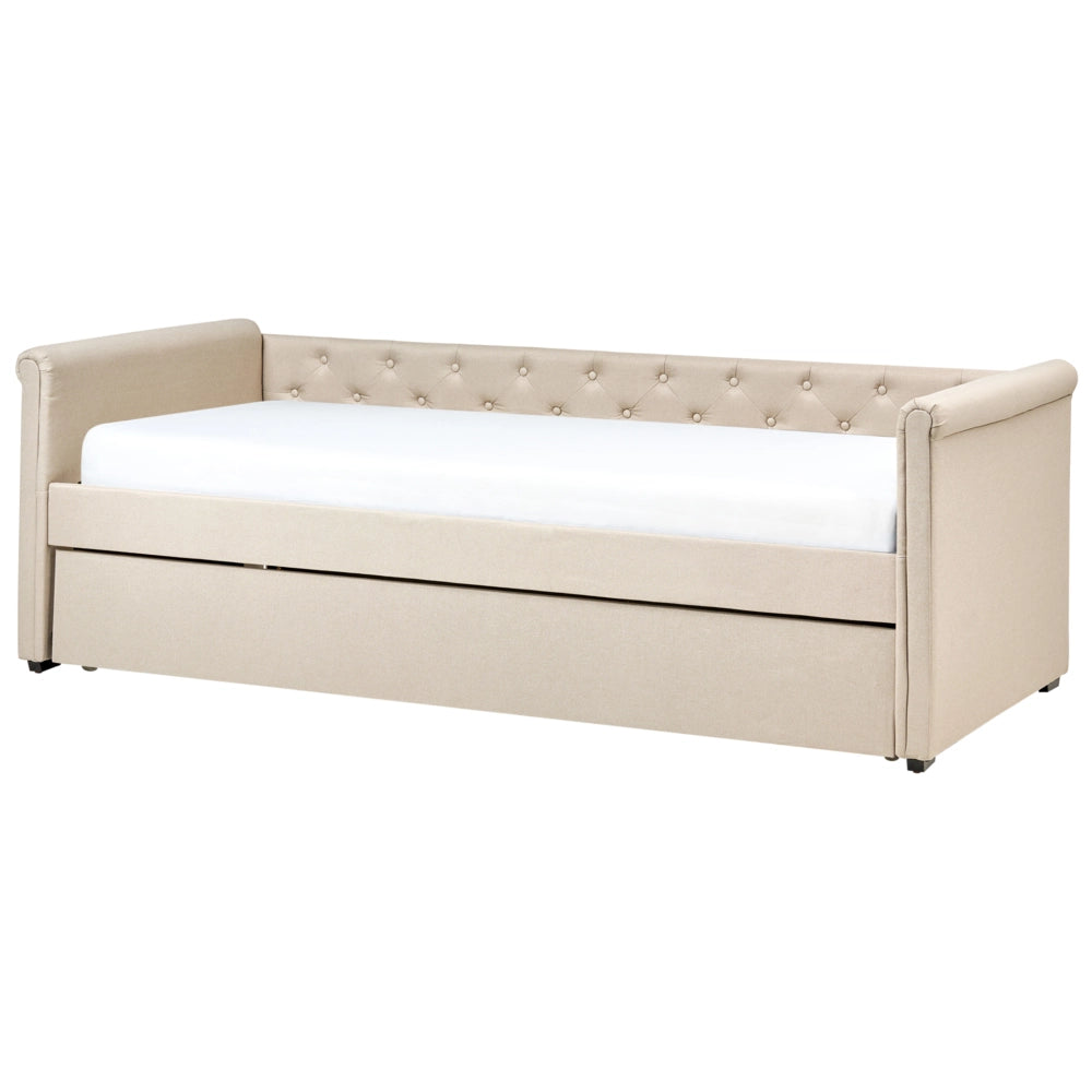 Divano Letto estraibile 90 x 200 cm Rivestimento in tessuto beige Taglia unica Sottoletto per ospiti abbottonato