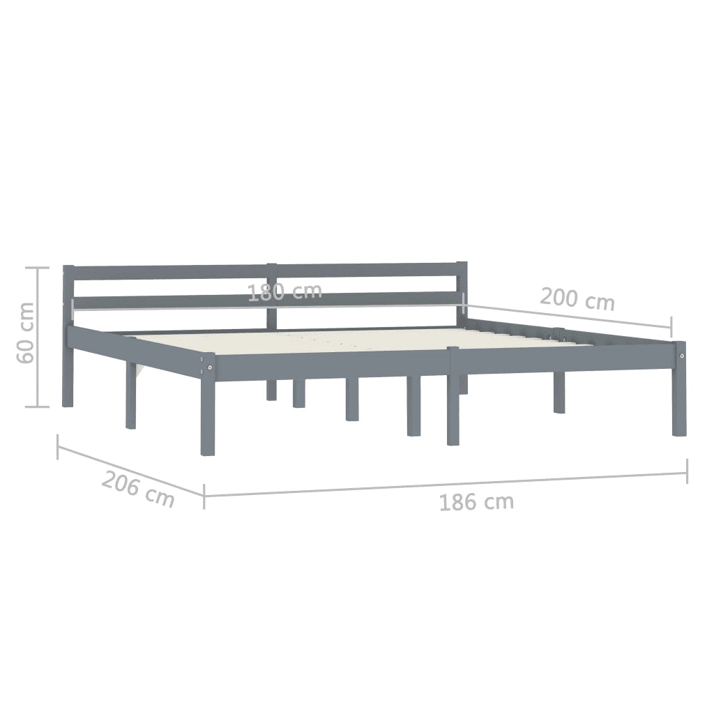 Giroletto senza Materasso-Struttura Letto Grigio 180x200 cm Legno Massello Pino 928016