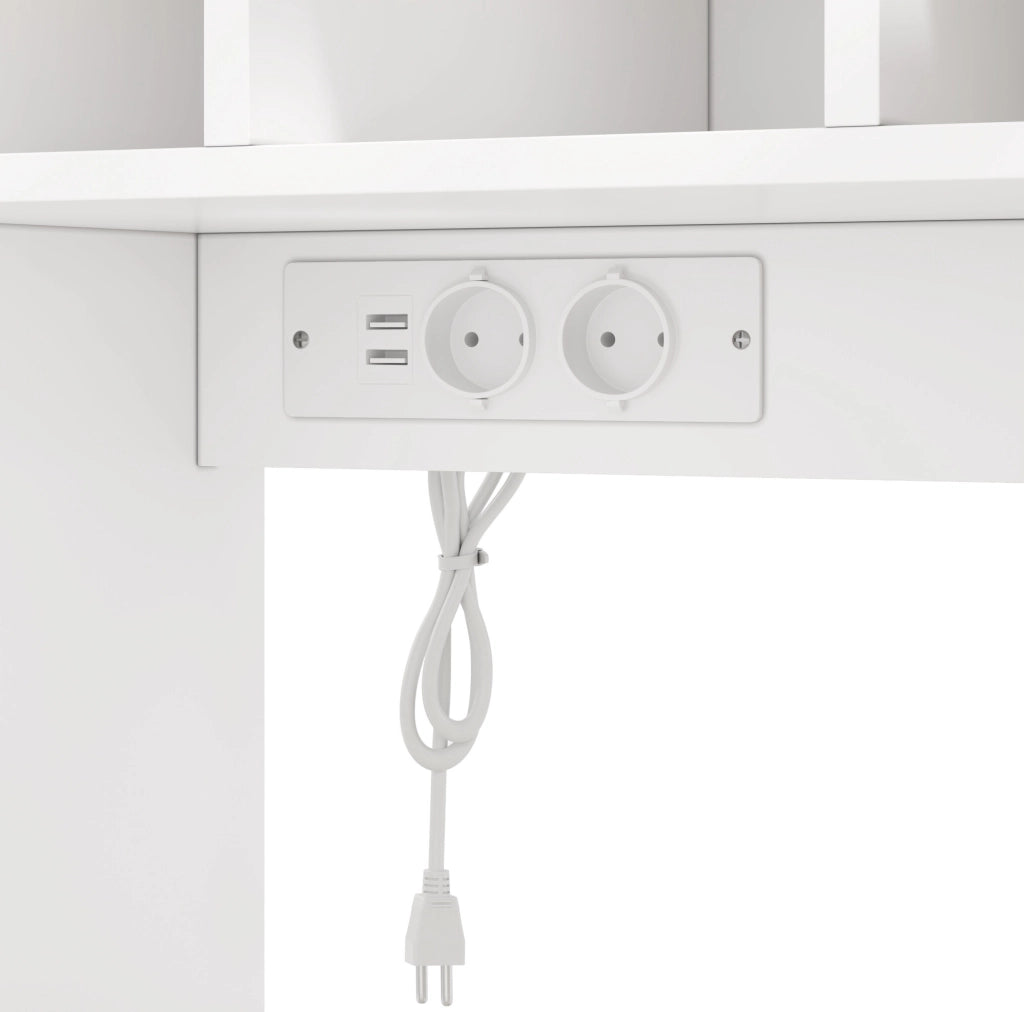 Mobile buffet da cucina 105 x 40 x 185 cm in MDF bianco con LED a cambio colore; prese e USB