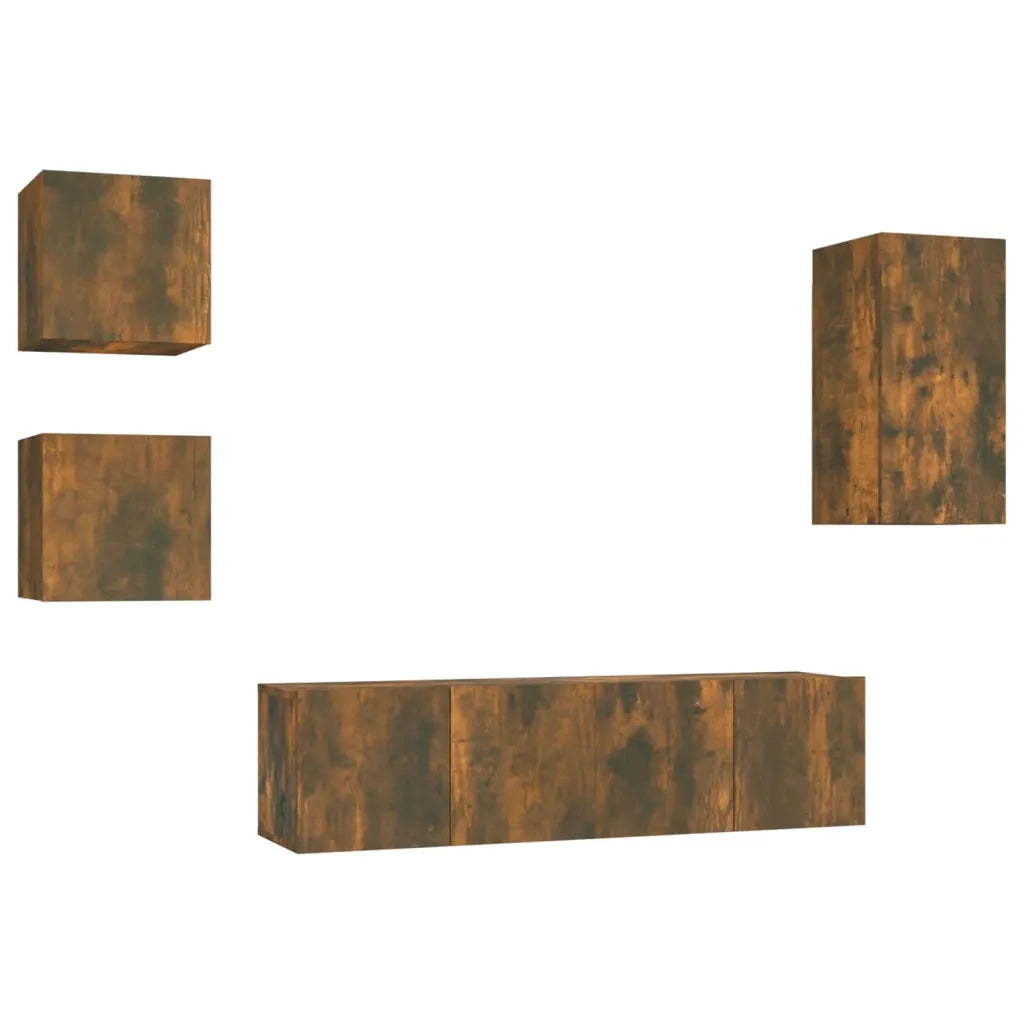 Set di Mobili Porta TV 5 pz Rovere Fumo in Legno Multistrato 3120275