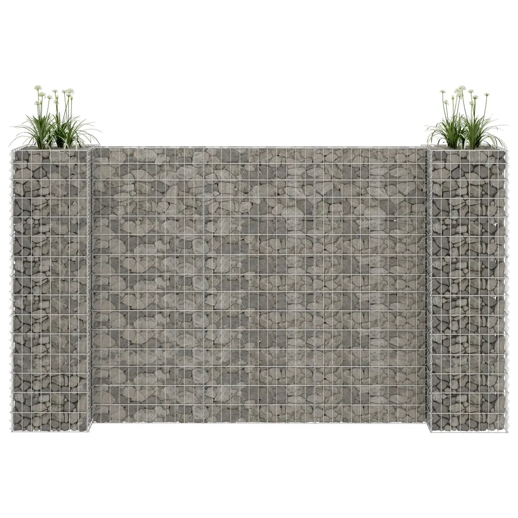 Gabbione Fioriera ad "H" in Filo di Acciaio-Vaso Gabbione in Acciaio 260x40x150 cm