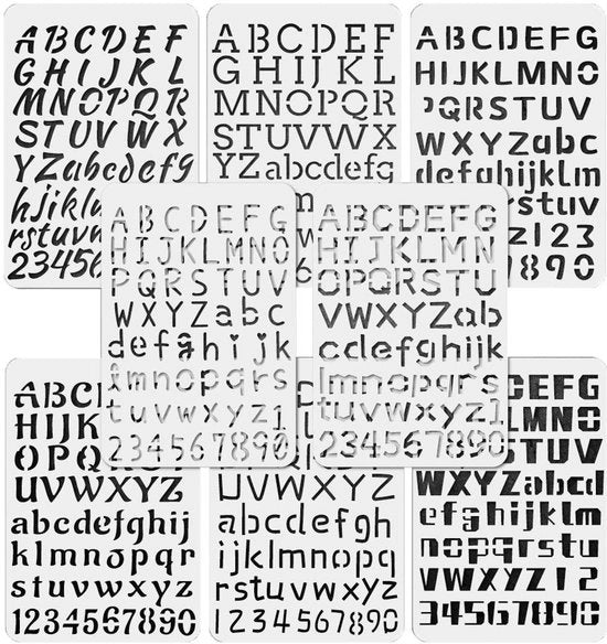 Kit stencil riutilizzabile 8 pezzi - Scheda di plastica per decorazione - Disegno/scheda per pittori - Materiale PET ecosostenibile - Dimensioni 26x18 cm