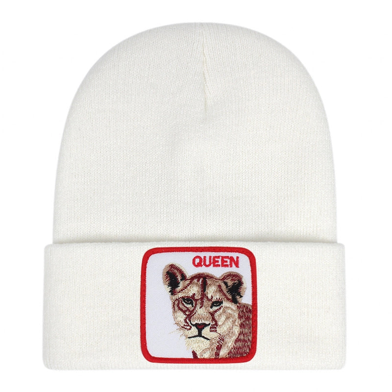Berretto ricamato QUEEN, lavorato a maglia con risvolto, bianco