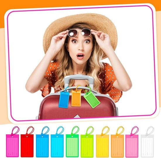 100 etichette per bagaglio, diverse etichette di identificazione, bagaglio da viaggio, etichette di valigia flessibili, 10 colori