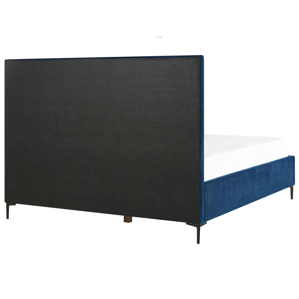 Letto in velluto blu navy matrimoniale 140 x 200 cm con poggiatesta imbottita contenitore ottomana gambe in metallo Nero
