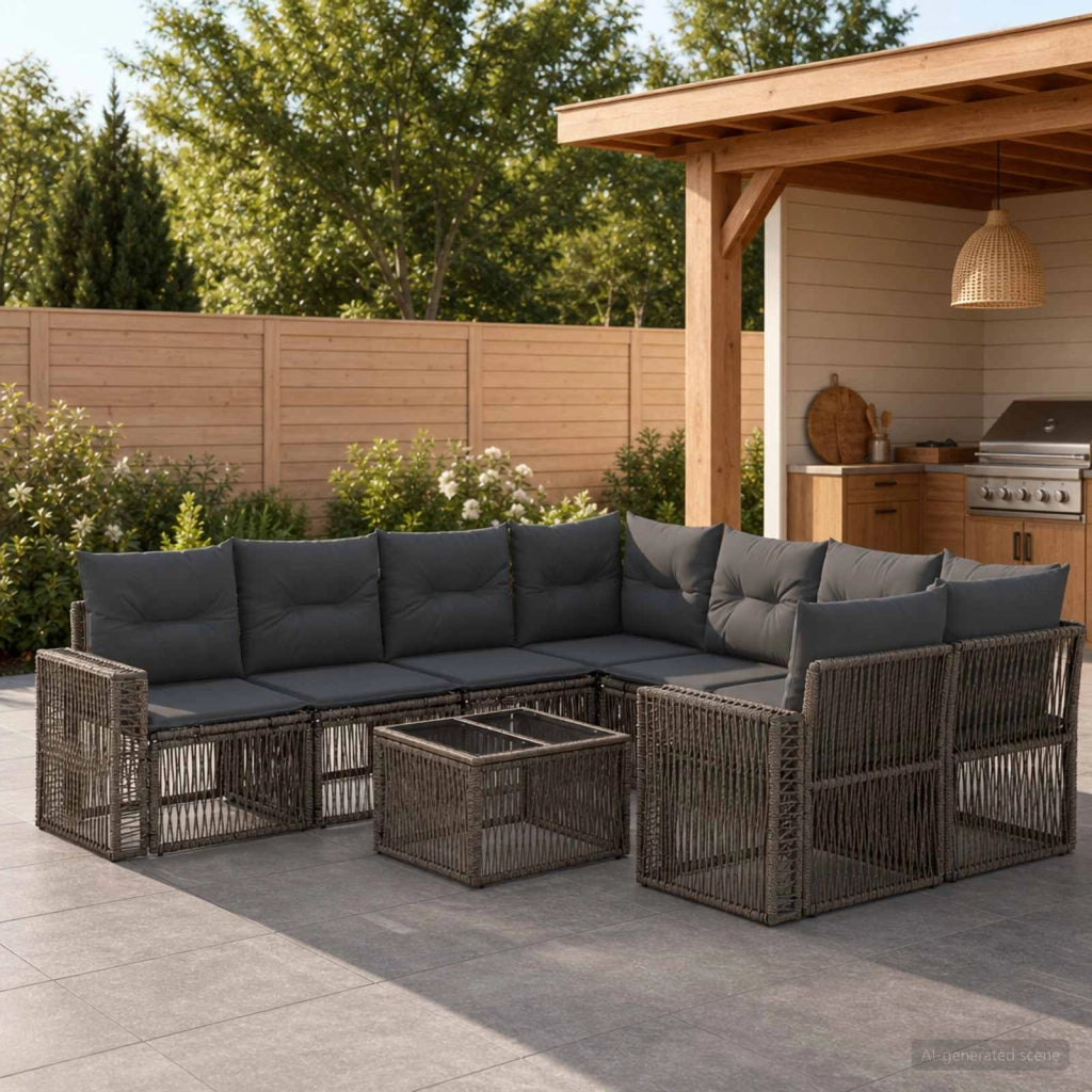 Set Divano da Giardino 9 pz Grigio polyrattan 3435071