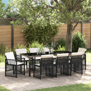 Set da pranzo da giardino 9 pezzi con cuscini Rattan nero poli