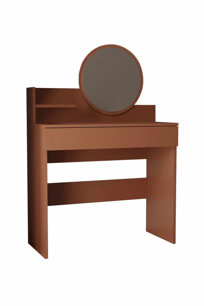 Comodino "Harmony Mini Round" con specchio in legno - 90 x 40 x 133 cm - Terracotta