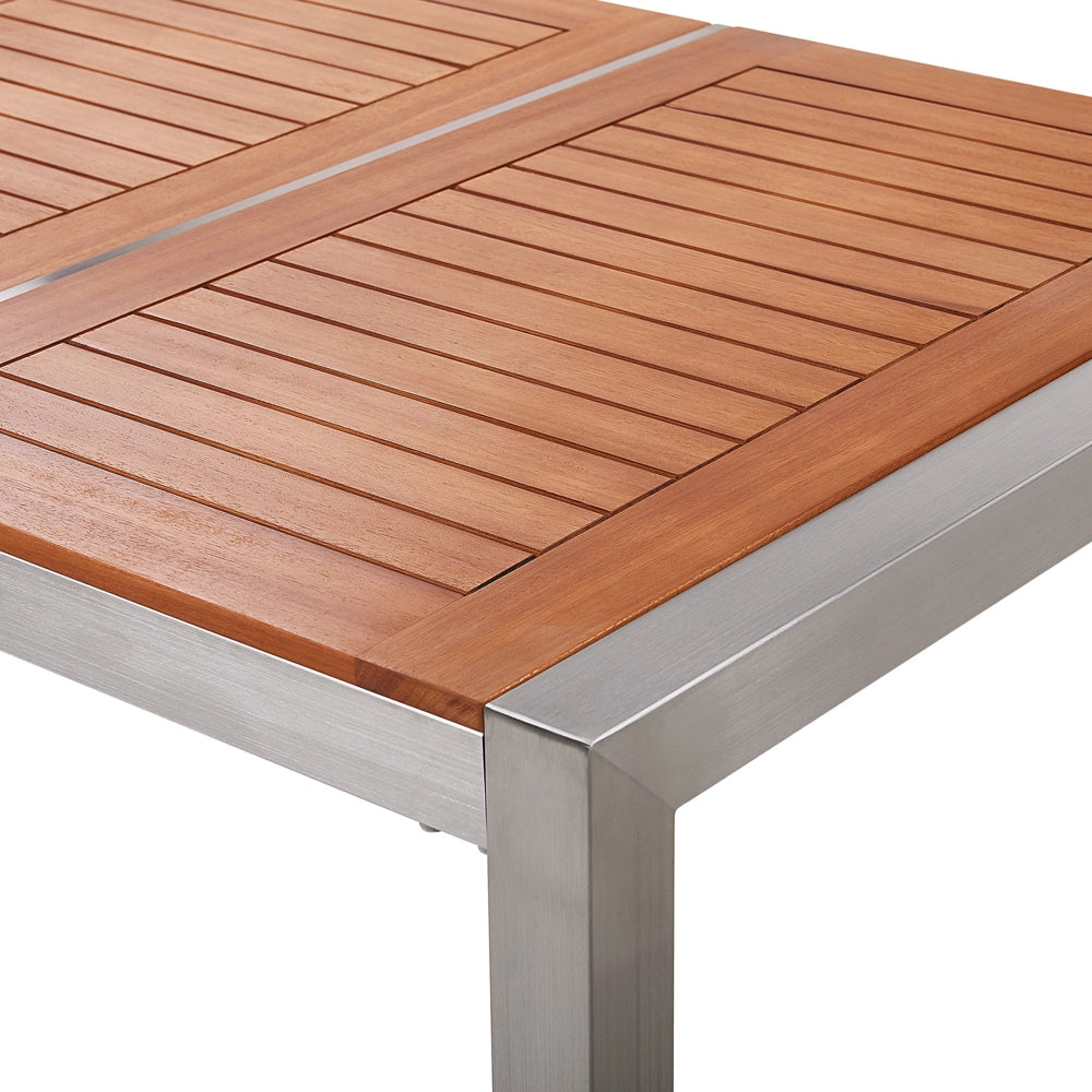 Set da pranzo da giardino con piano in legno di eucalipto chiaro e struttura in acciaio 180 x 90 cm con 6 sedie beige