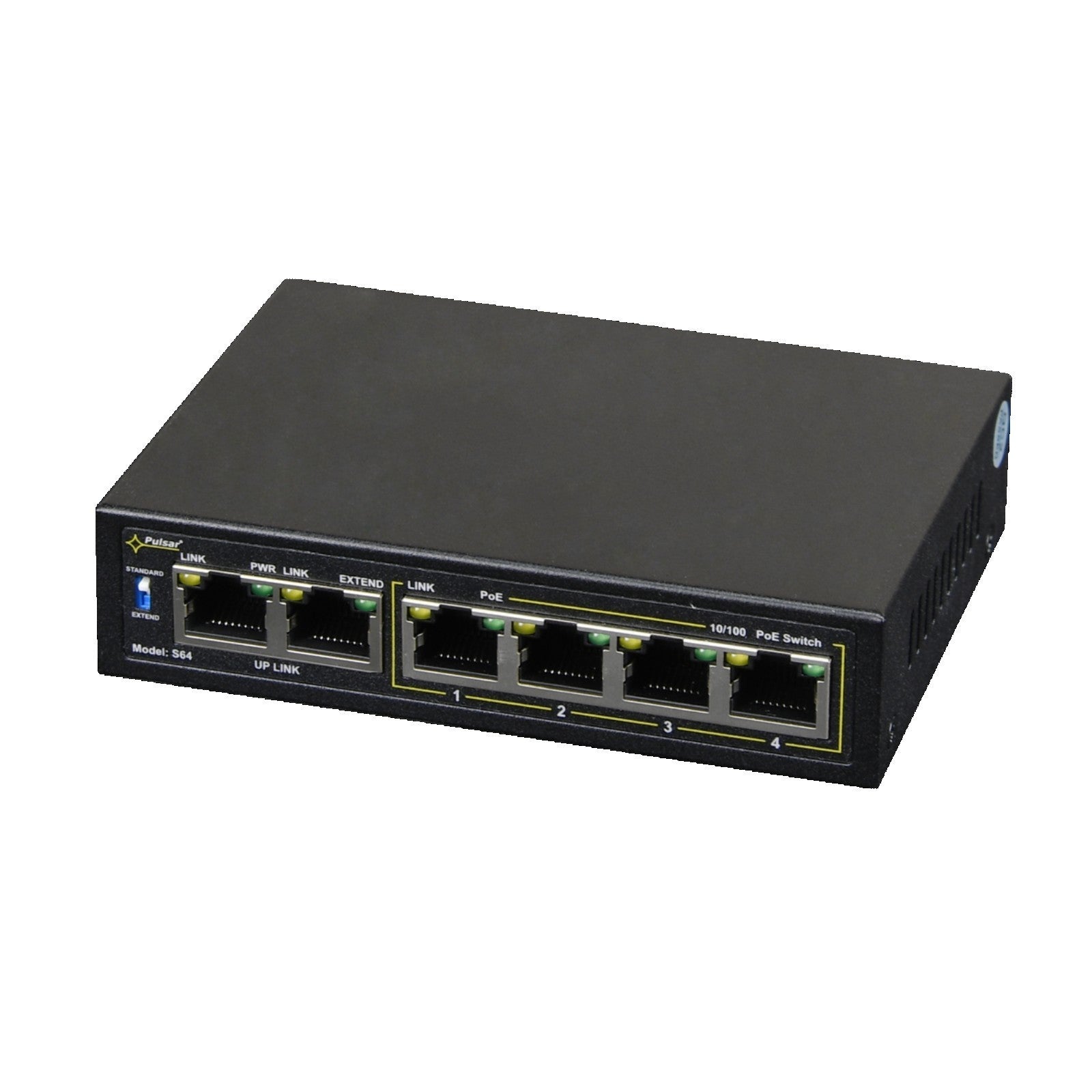 Pulsar Switch 4 Porte PoE 48W 10 100 Mb + 2xUPLINK S64