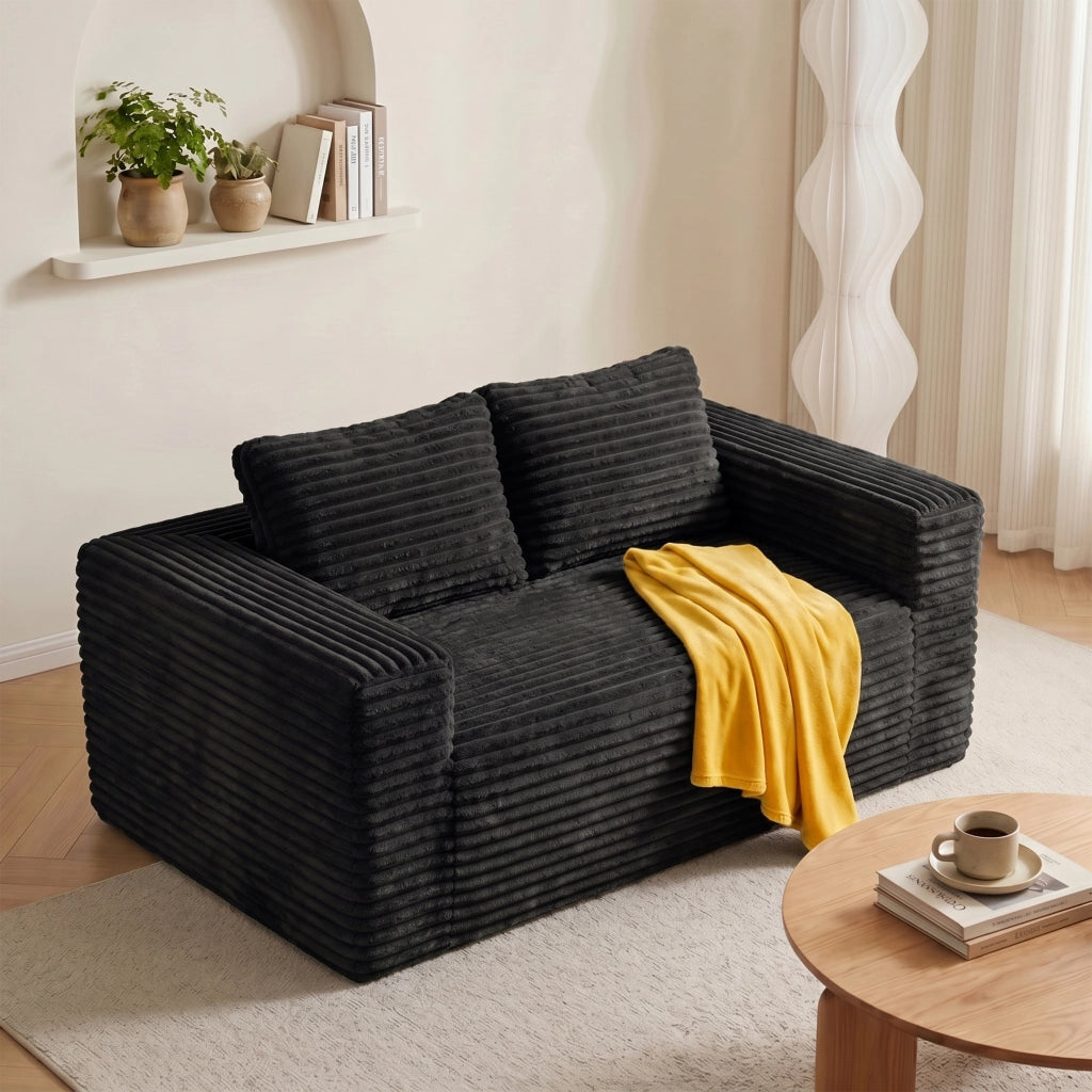 Divano a 2 posti in velluto a coste con schiuma ad alta densità senza montaggio per appartamento nero 105 × 32 × 32 cm