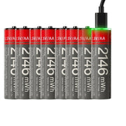 8x Batterie AA Litio 1430mAh 1.5V 2146mWh Ricaricabili USB-C Nero / Rosso Yesido