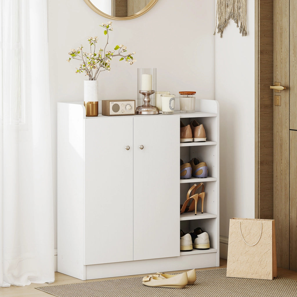 Scarpiera con 4 scomparti aperti e armadio 2 ante ¨C zephmum ¨C bianco 83x30x90 cm