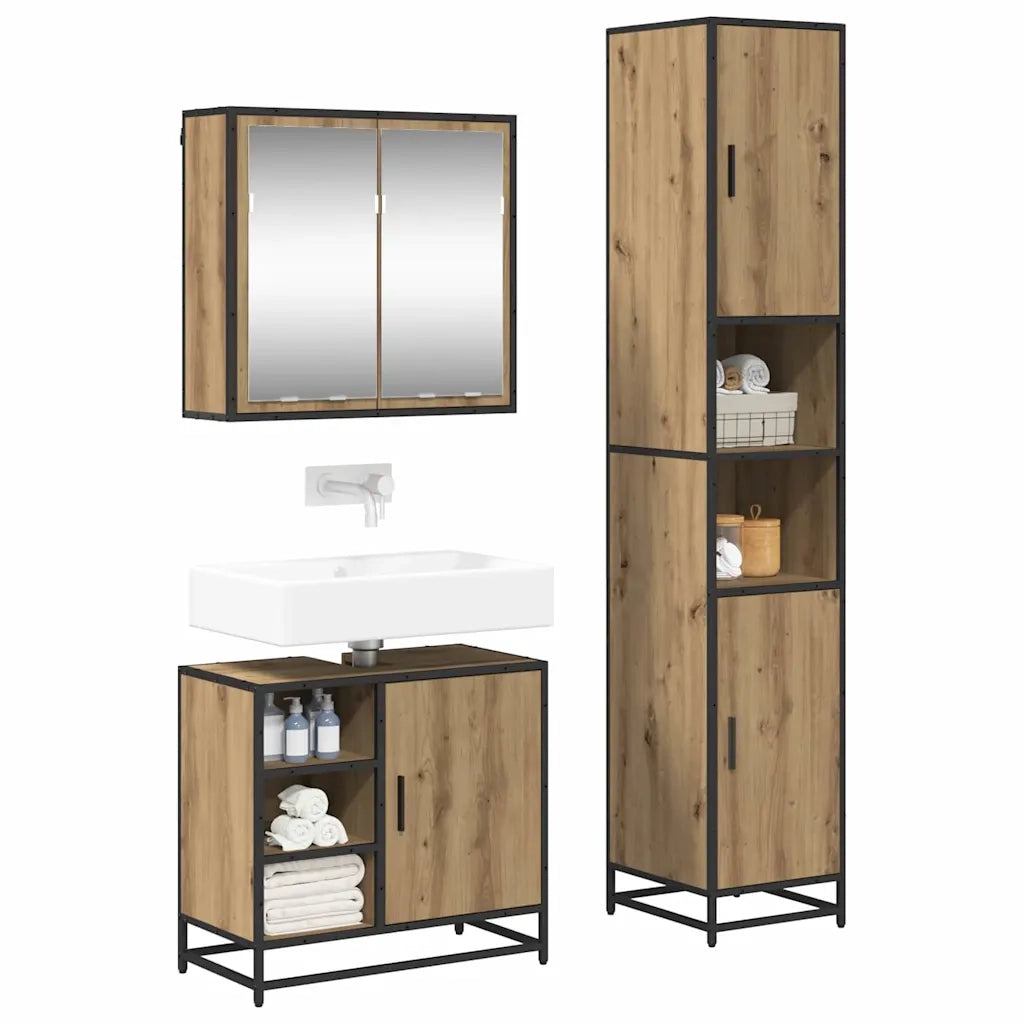 Set di mobili per il bagno con porta 3 pcs Rovere artigianale 3402361