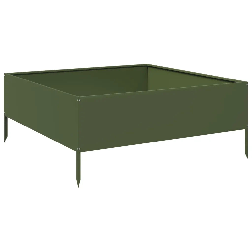 Fioriera Rialzata Giardino-Vaso da Esterno-Supporto per Vaso Verde Oliva 100x100x25 cm Acciaio