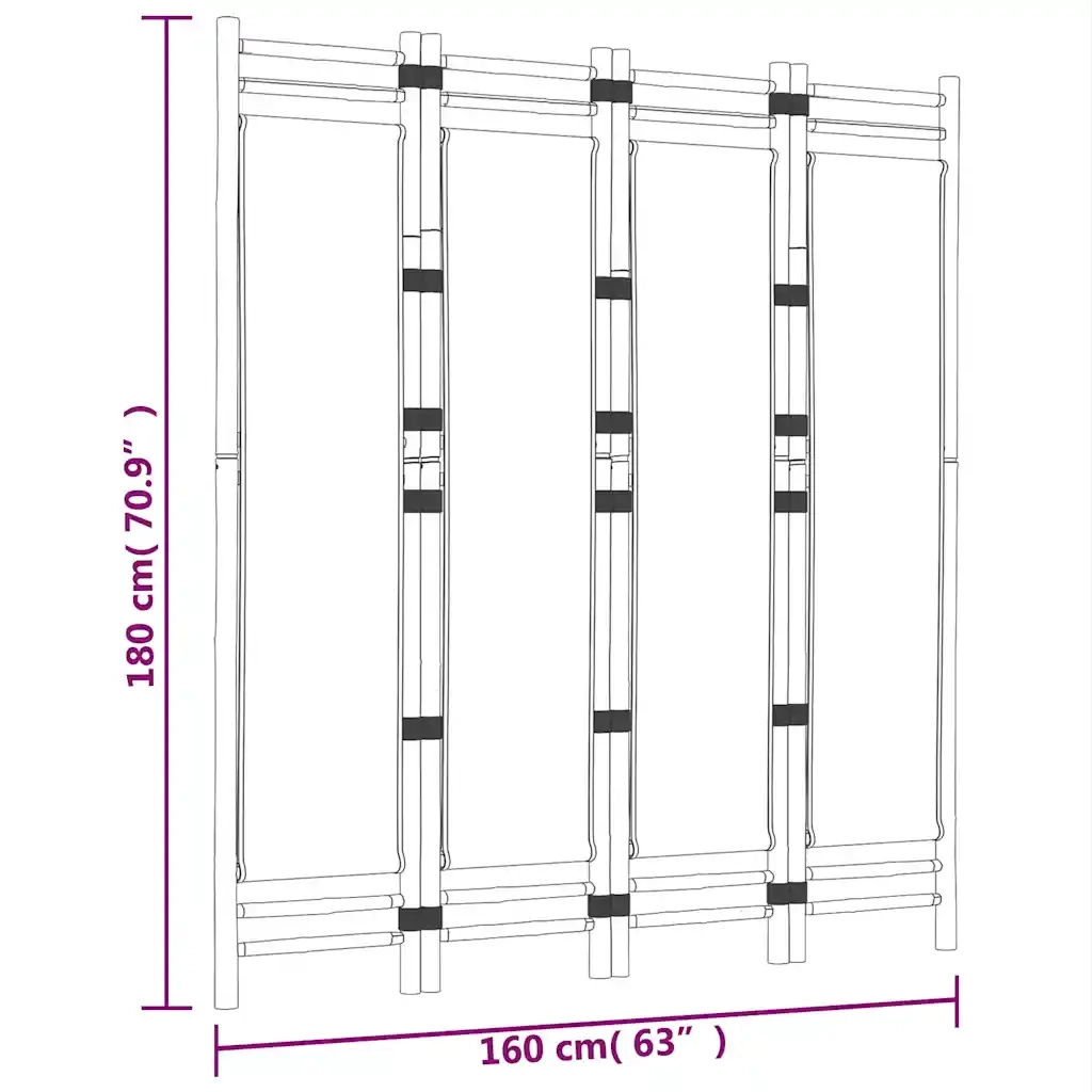 Divisorio Ambienti | Divider per stanze | Paravento 4 Pannelli Pieghevole 160 cm Bamb¨´ e Tela