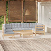 Set Divani da Giardino 7 pz con Cuscini Grigi Massello di Pino 3096423