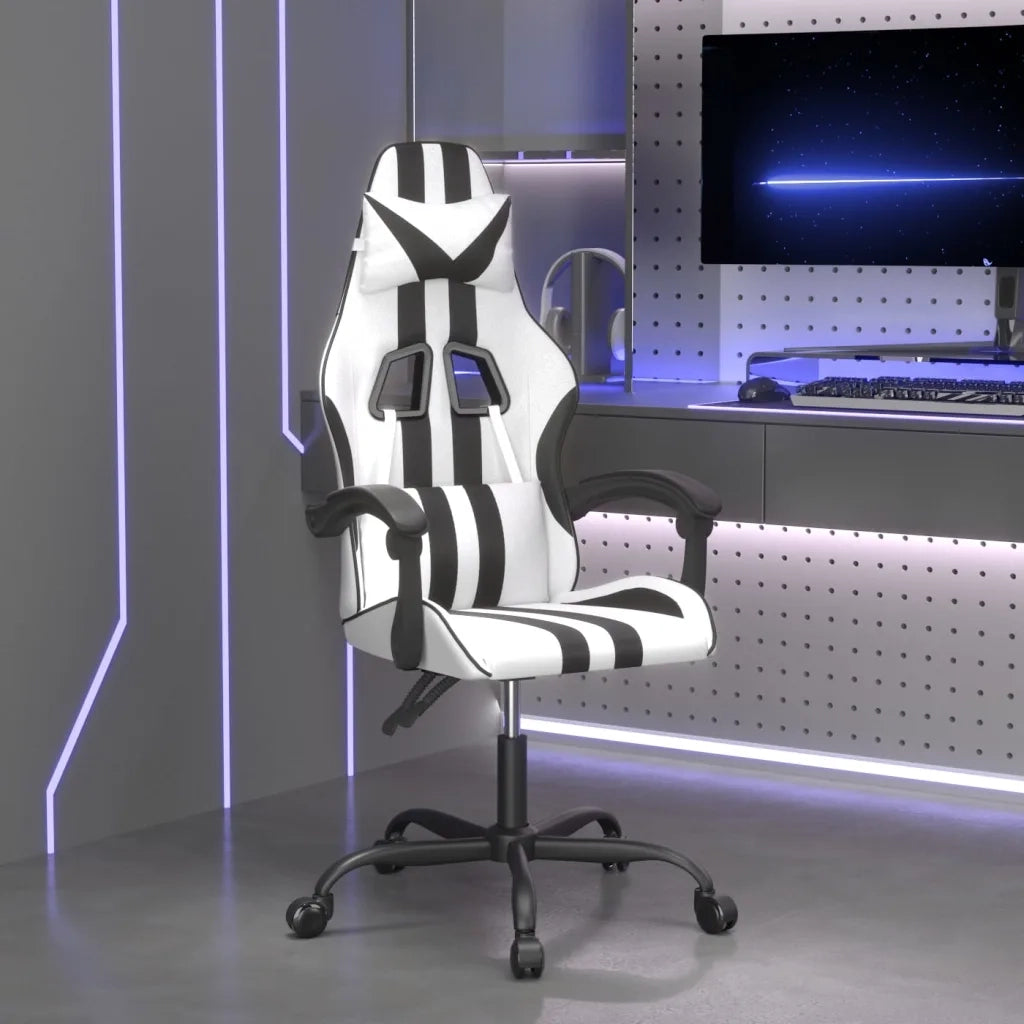 Sedia da Gaming | Sedia da e-sports Girevole Bianco e Nero in Similpelle