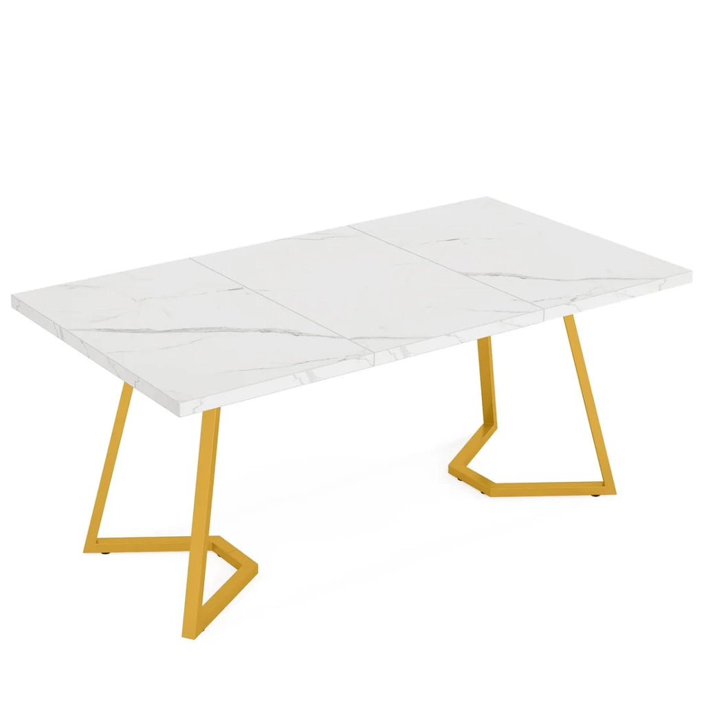 Scrivania con piano marmo e gambe in metallo - per studio - bianco e oro