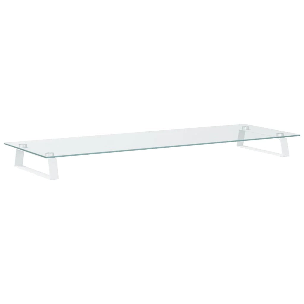 Supporto per monitor mobile da scrivania 100 x 35 x 8 cm vetro temperato e metallo bianco 02_0044852