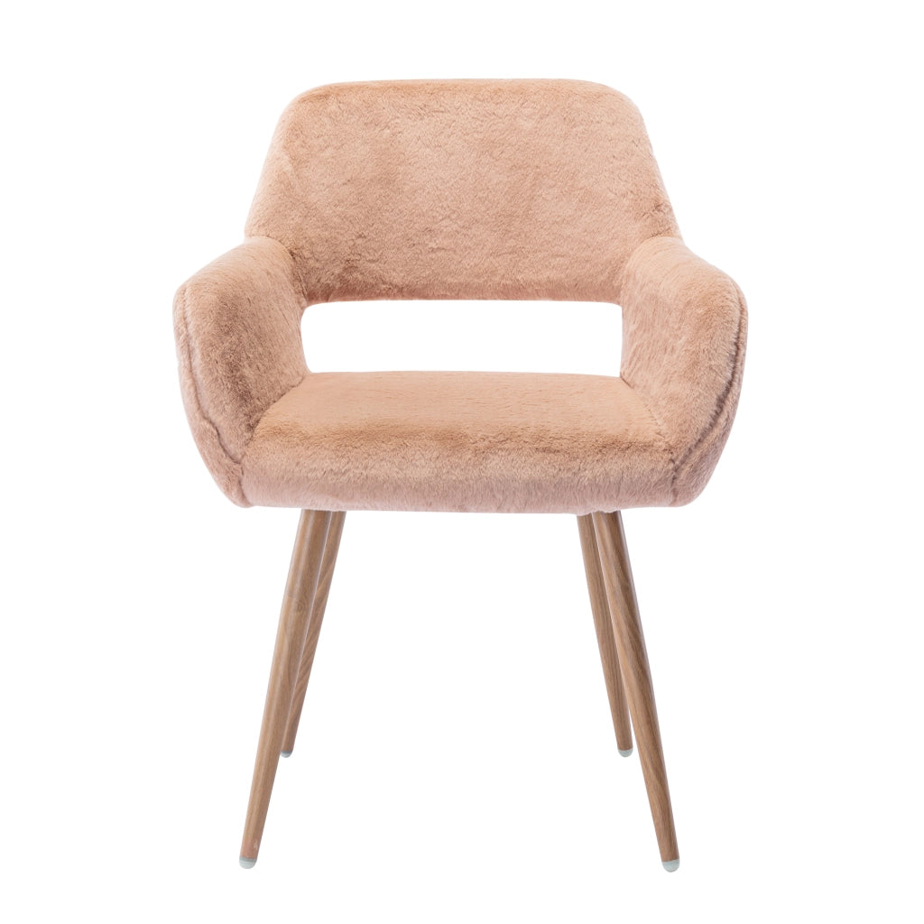 Sedia da pranzo 59x46x79 cm con braccioli e schienale traforato in pelliccia sintetica camel