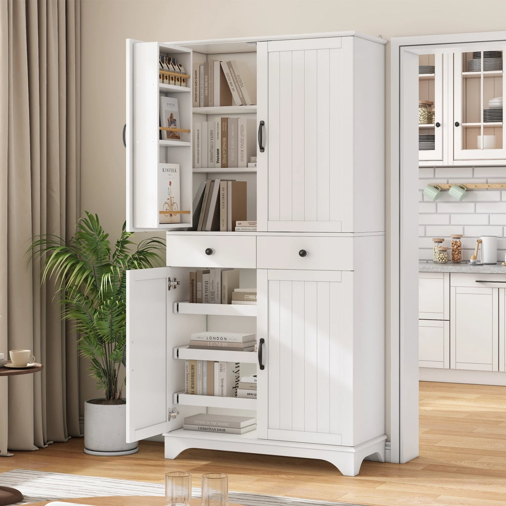 Mobile contenitore alto con ripiani regolabili e cassetti in MDF bianco per cucina soggiorno e studio 77 × 40 × 181 cm