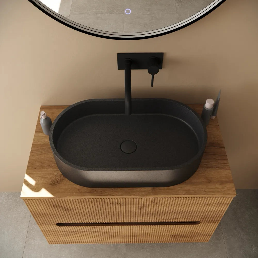 Lavabo da appoggio ovale in microcemento 60x35x12 cm nero | Iseo