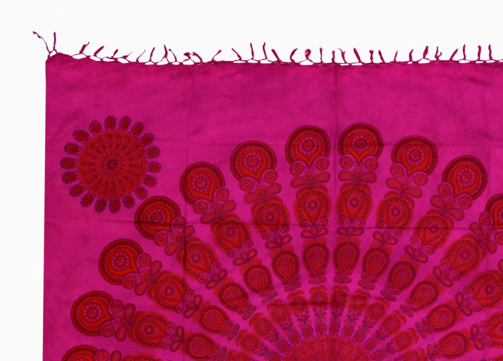 Telo Mare Spiaggia Grande Antisabbia Parasole Modello Batik Pavone - Pavone - Fucsia