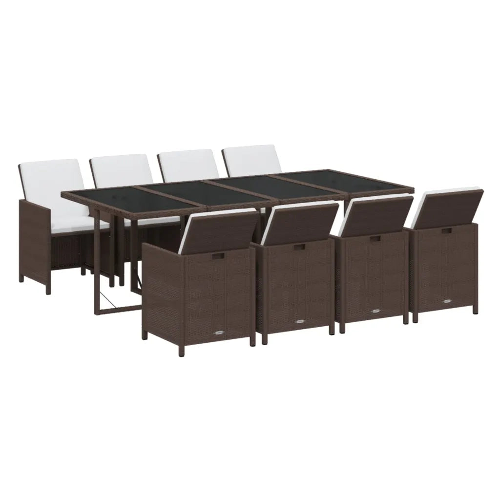 Set da Pranzo per Giardino 9 pz con Cuscini Polyrattan Marrone cod mxl 38858