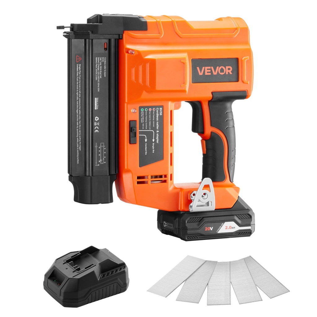 Chiodatrice a Batteria 20V BV50 Calibro 18GA Sparachiodi Regolabile per Fai da Te con 500 Chiodi e Batteria da 2.0Ah Arancione e Nero