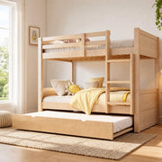 Letto a castello 90x200 cm in legno con letto estraibile; trasformabile in due letti singoli; colore legno