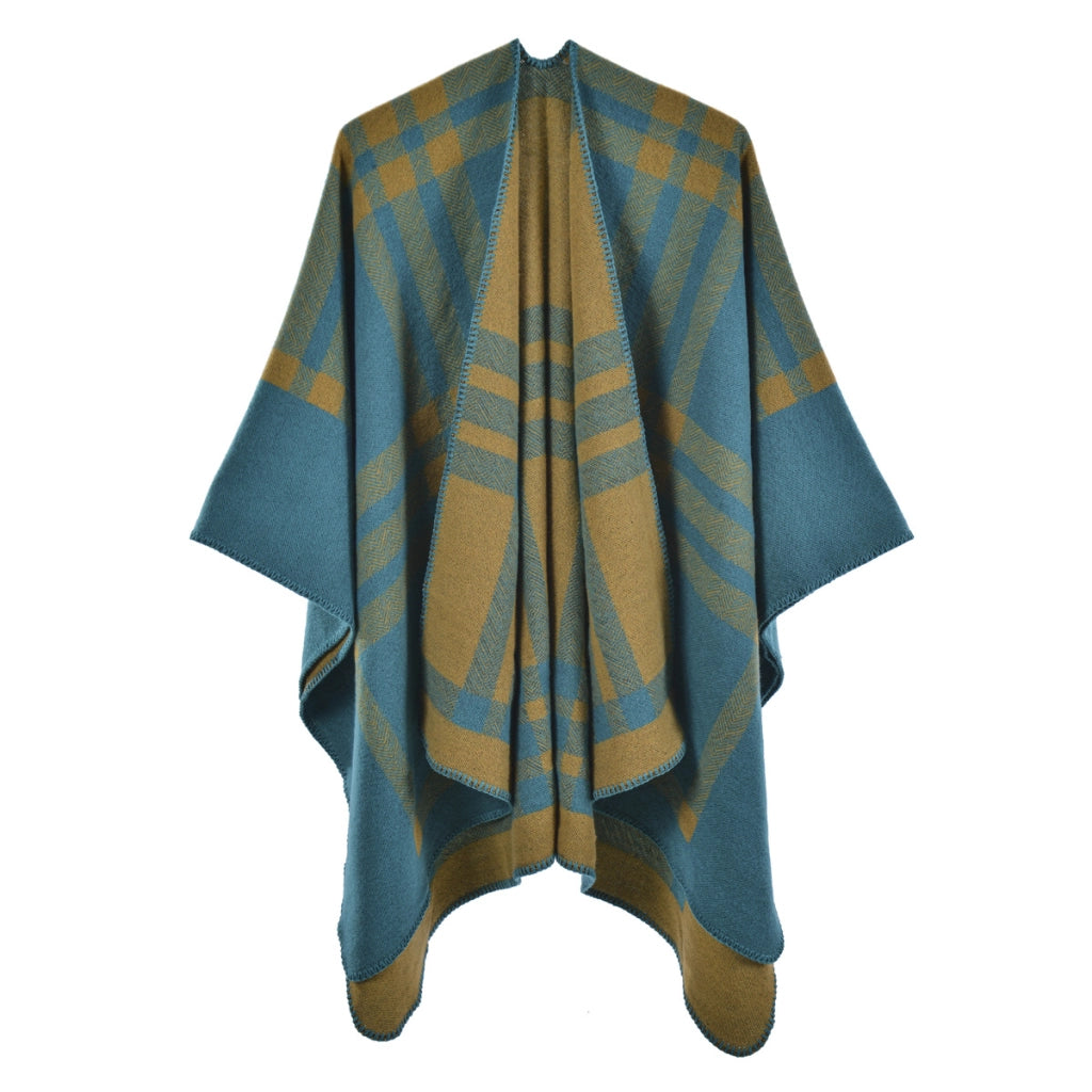 Sciarpa classica da donna, versatile per tutto l'anno, cappa a quadri con spacco in cashmere spesso