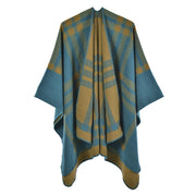 Sciarpa classica da donna, versatile per tutto l'anno, cappa a quadri con spacco in cashmere spesso