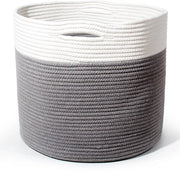 Wascioletto in cotone con maniglie, cesto intrecciato, cesti per asciugamani, chiusura per coperte, giocattoli, peluche, abbigliamento (grigio)