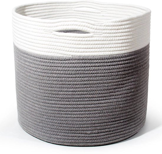 Wascioletto in cotone con maniglie, cesto intrecciato, cesti per asciugamani, chiusura per coperte, giocattoli, peluche, abbigliamento (grigio)