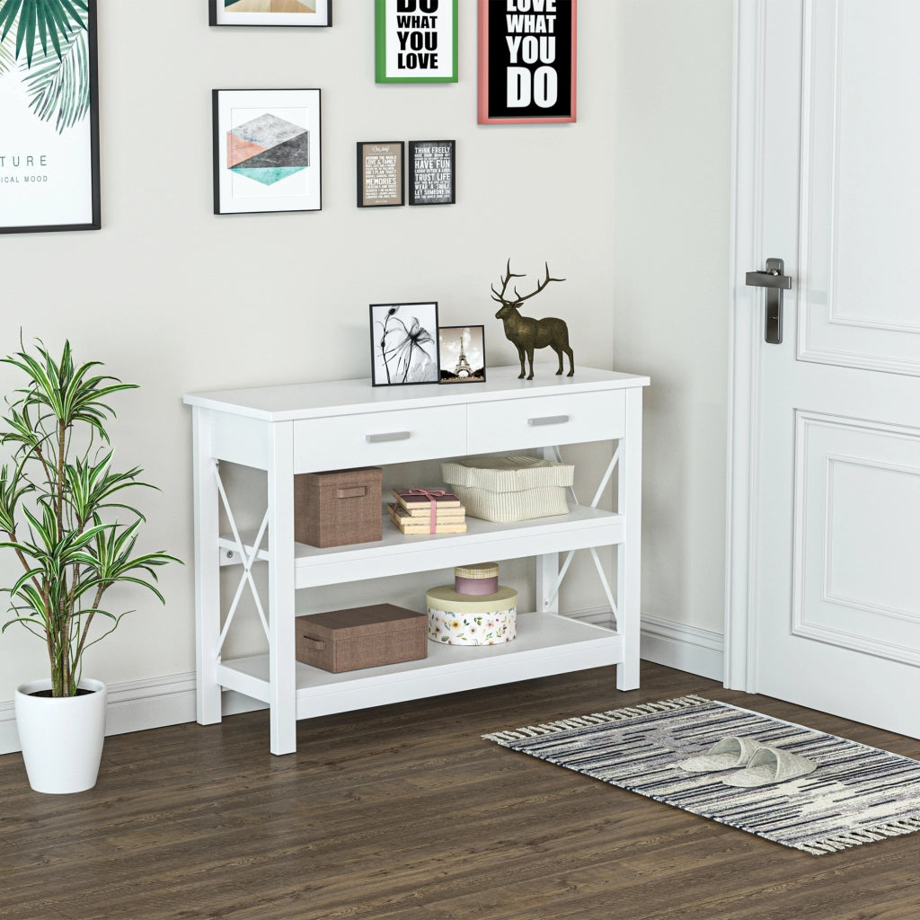 Tavolino da salotto con 2 cassetti e ripiani ¨C zephmum ¨C 105x40x76 cm bianco