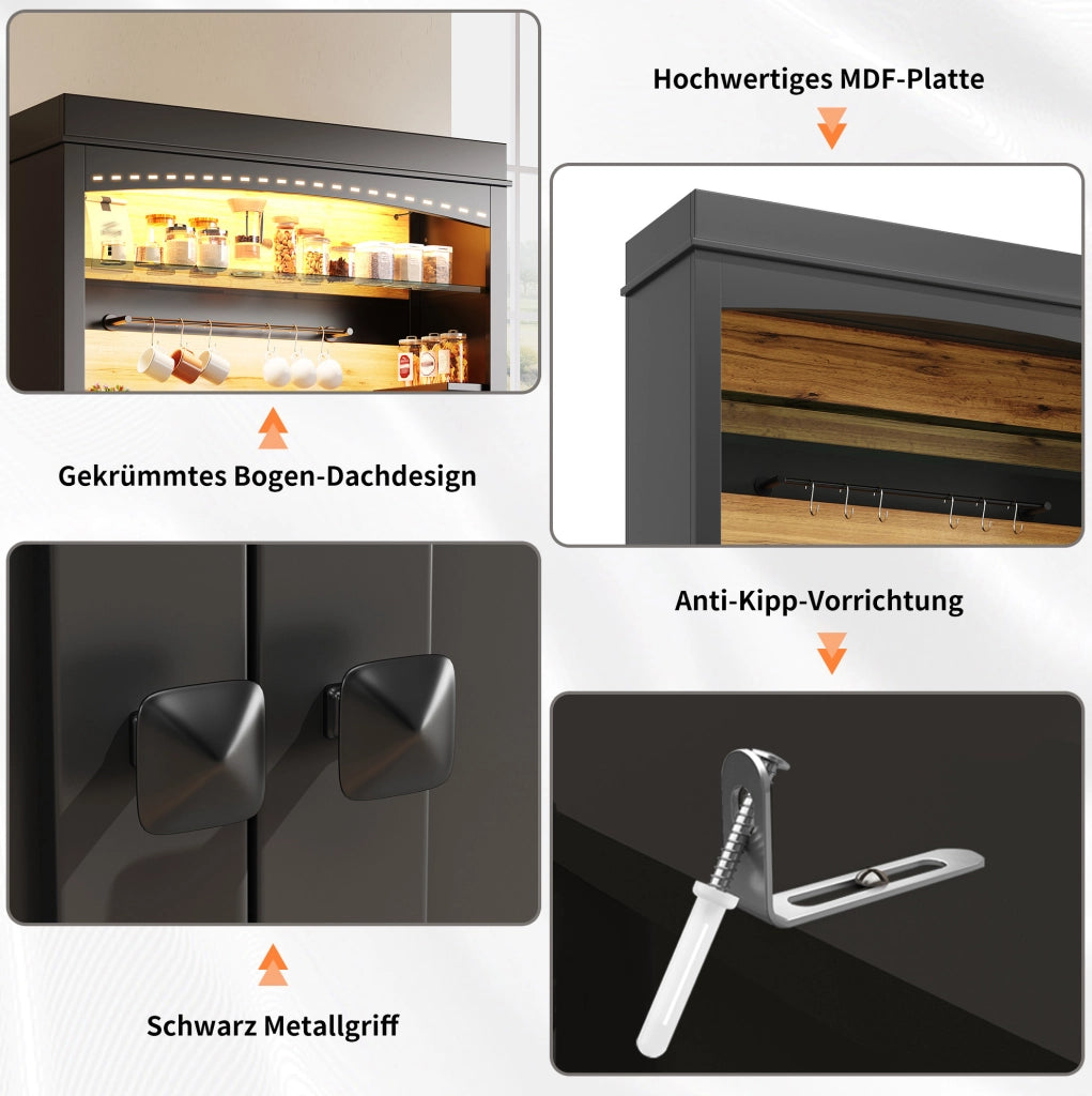 Set di 2 credenze da cucina con LED USB, 107x43x184 cm, nere