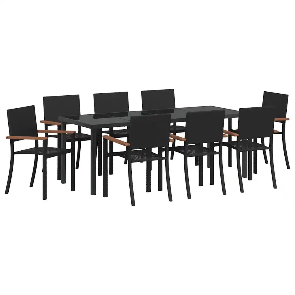 Set da Pranzo per Giardino 9 pcs Nero
