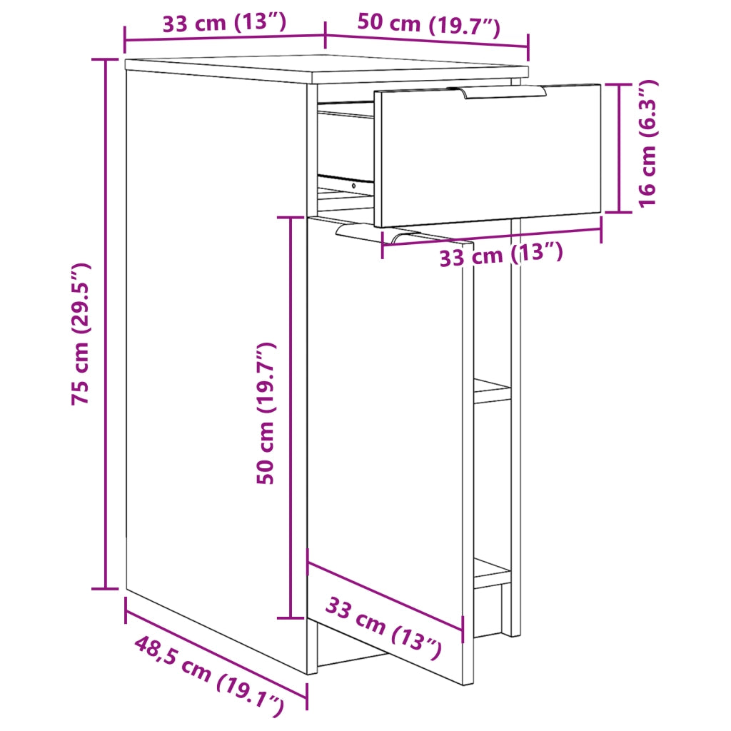 Armadio Scrivania  in Rovere Nero - 33x50x75 cm - Realizzato in Legno Ingegnerizzato
