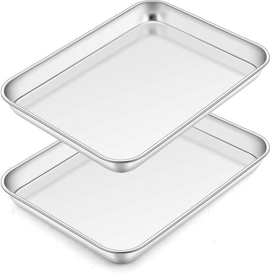 Piatti in acciaio inossidabile per forno a microonde da miniatura - Cottura salutare - 2 pezzi - 23 x 17 x 2,5 cm