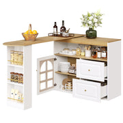 Mobile Bar con 2 Cassetti; 1 Anta in Vetro e 3 Ripiani; Girevole a 360°; per Sala da Pranzo; 138×39×104 cm