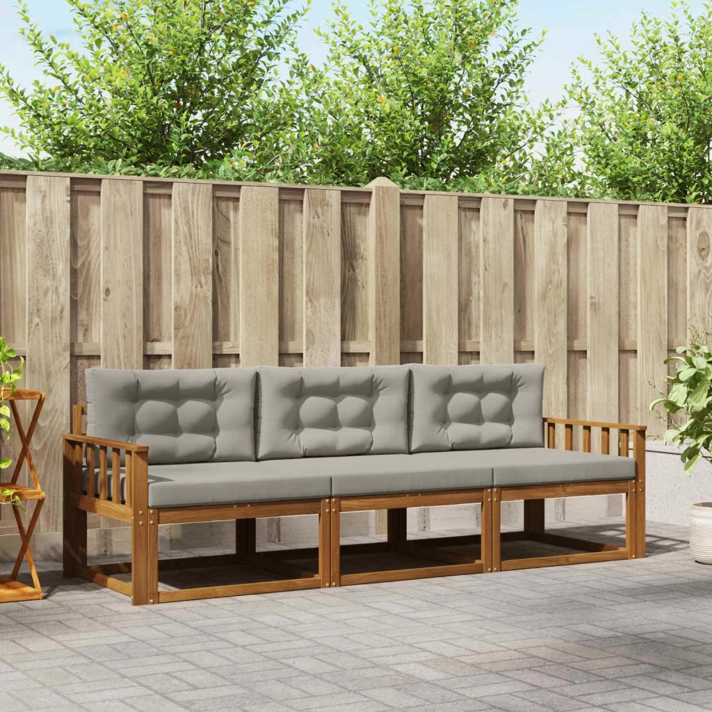 Set di divani da esterno 3 pcs Grigio Naturale e Chiaro