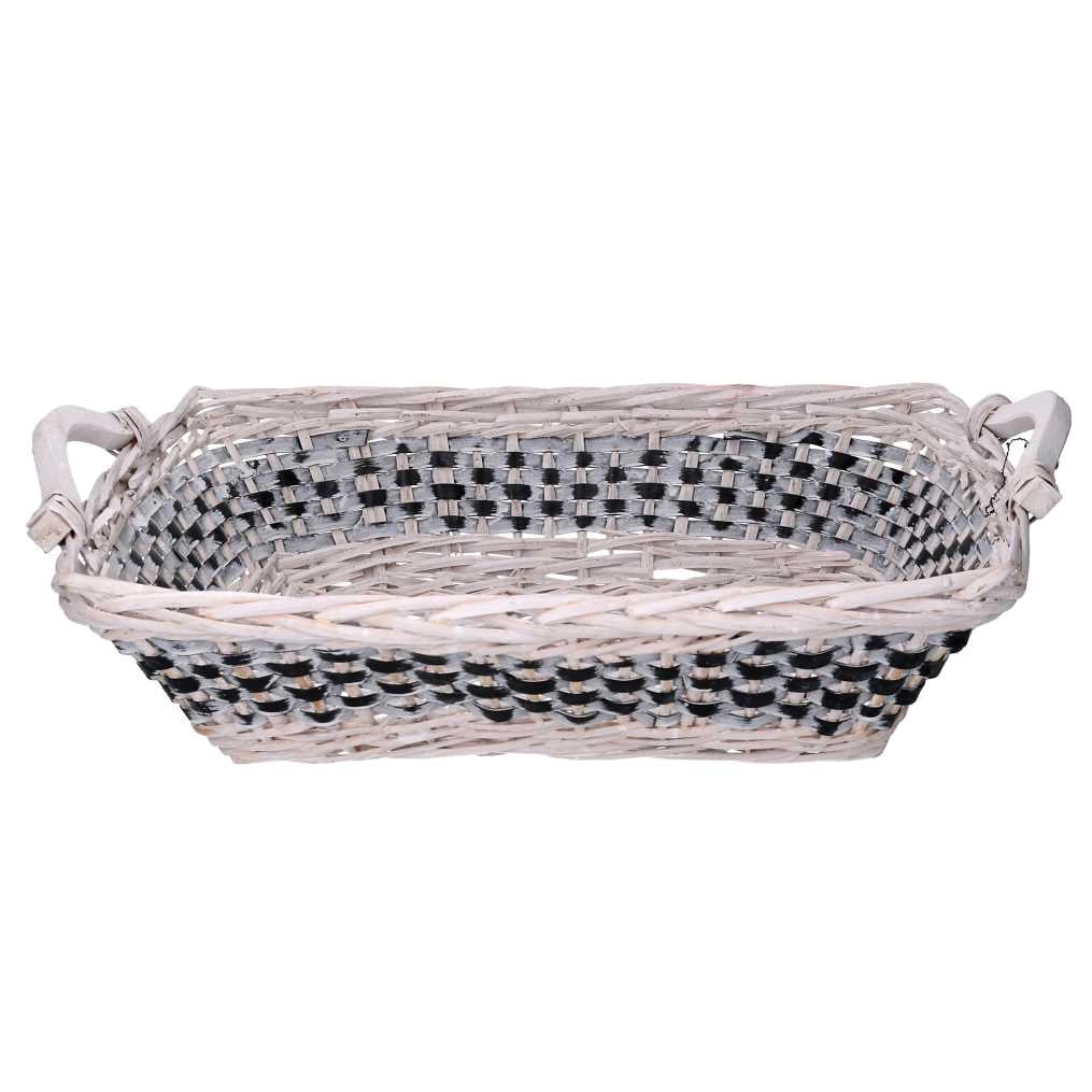 Cesta vimini intreccio azzurro bianco rettangolare cm46/54x36h13