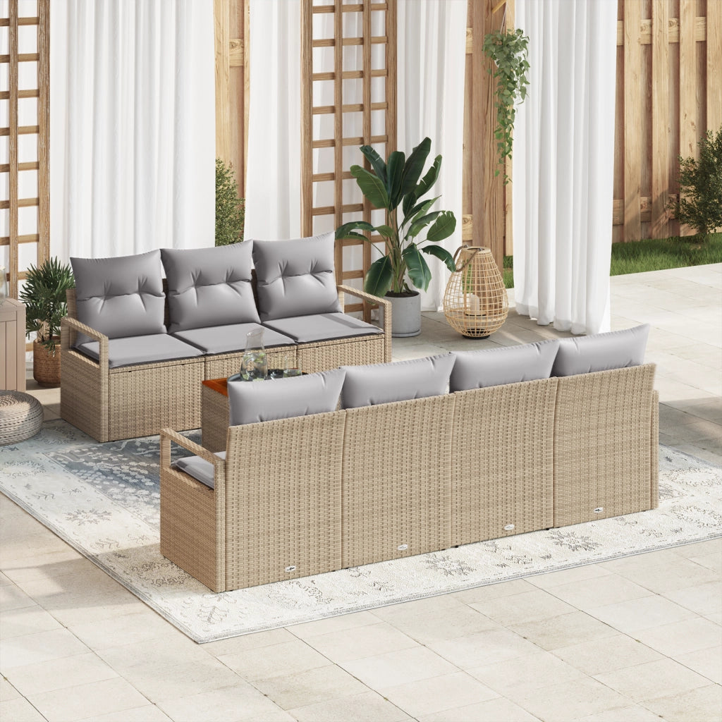 Set di Divani da Giardino da 8 Pezzi con Cuscini Beige in Polyrattan Acacia
